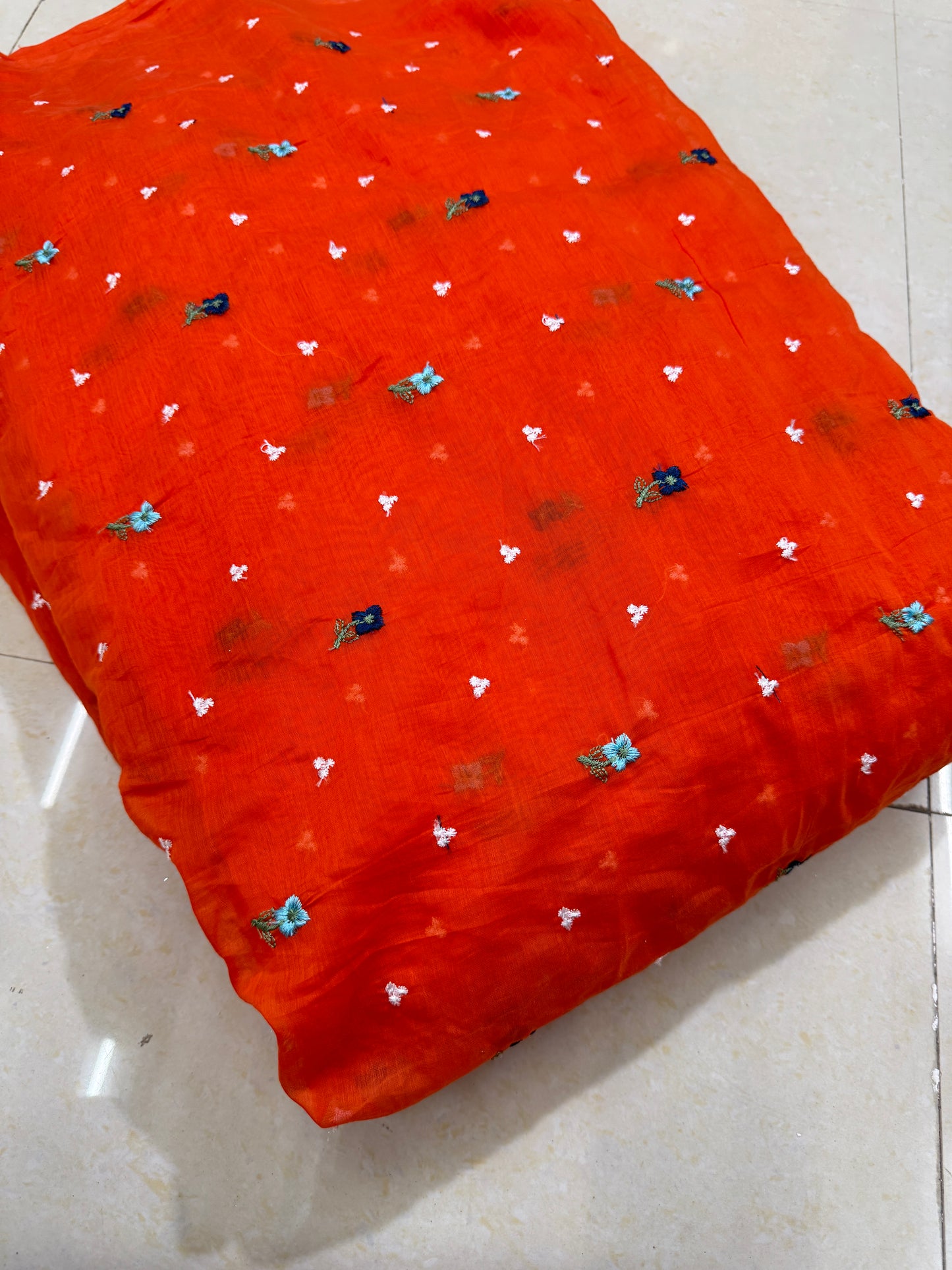 Mall chandari Embroidered Fabric with Yellow Floral Design | Soft Cotton Material for Saree, Blouse, Dress & Kurti Making | Fancy Fabric for Women’s Wear 44 width