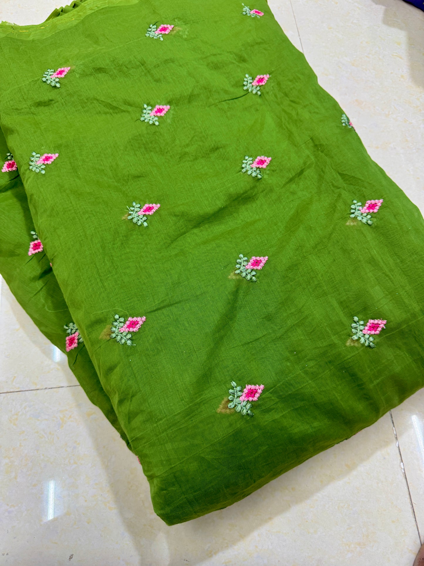 Mall chandari Embroidered Fabric with Yellow Floral Design | Soft Cotton Material for Saree, Blouse, Dress & Kurti Making | Fancy Fabric for Women’s Wear 44 width