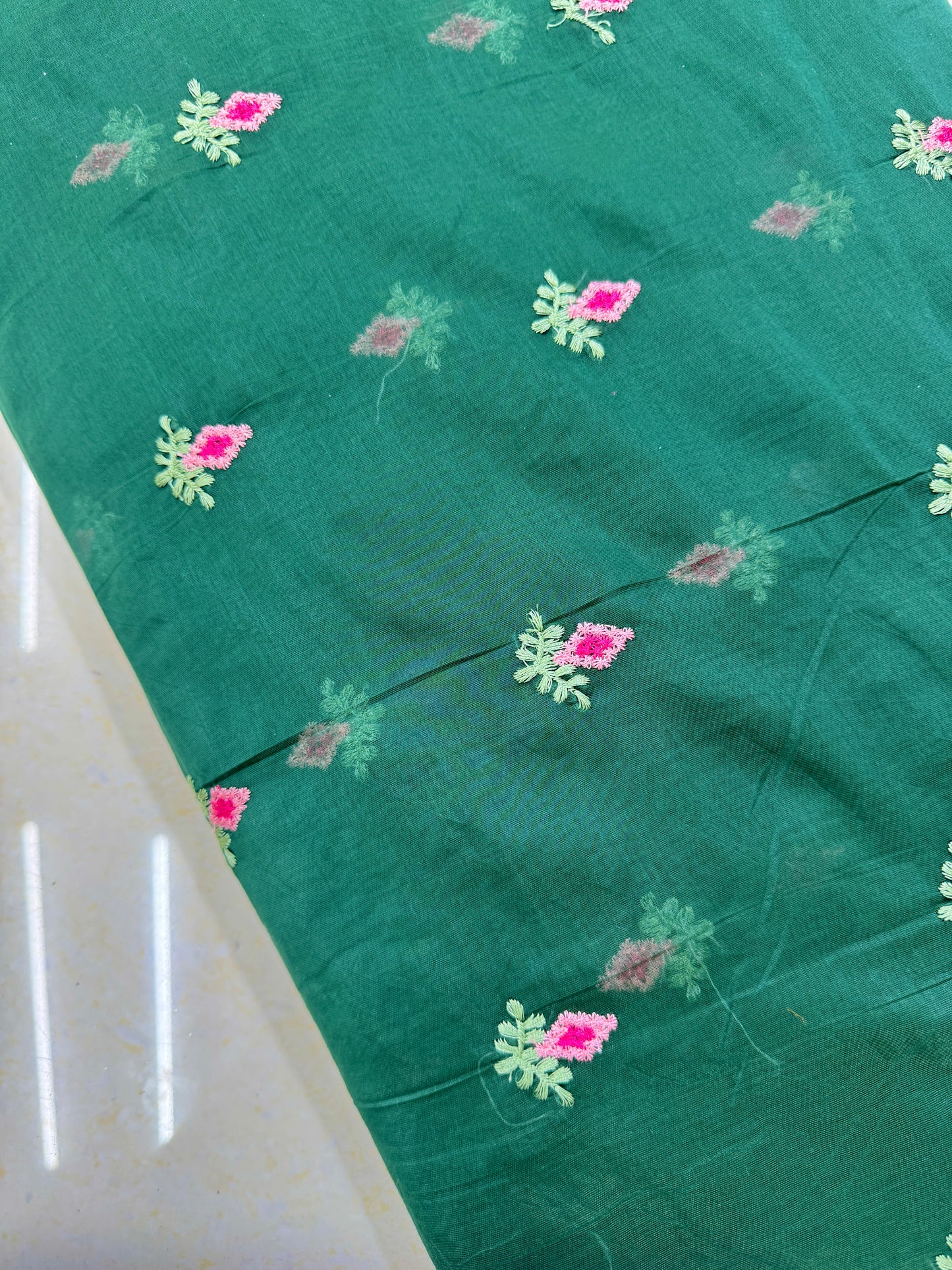 Mall chandari Embroidered Fabric with Yellow Floral Design | Soft Cotton Material for Saree, Blouse, Dress & Kurti Making | Fancy Fabric for Women’s Wear 44 width