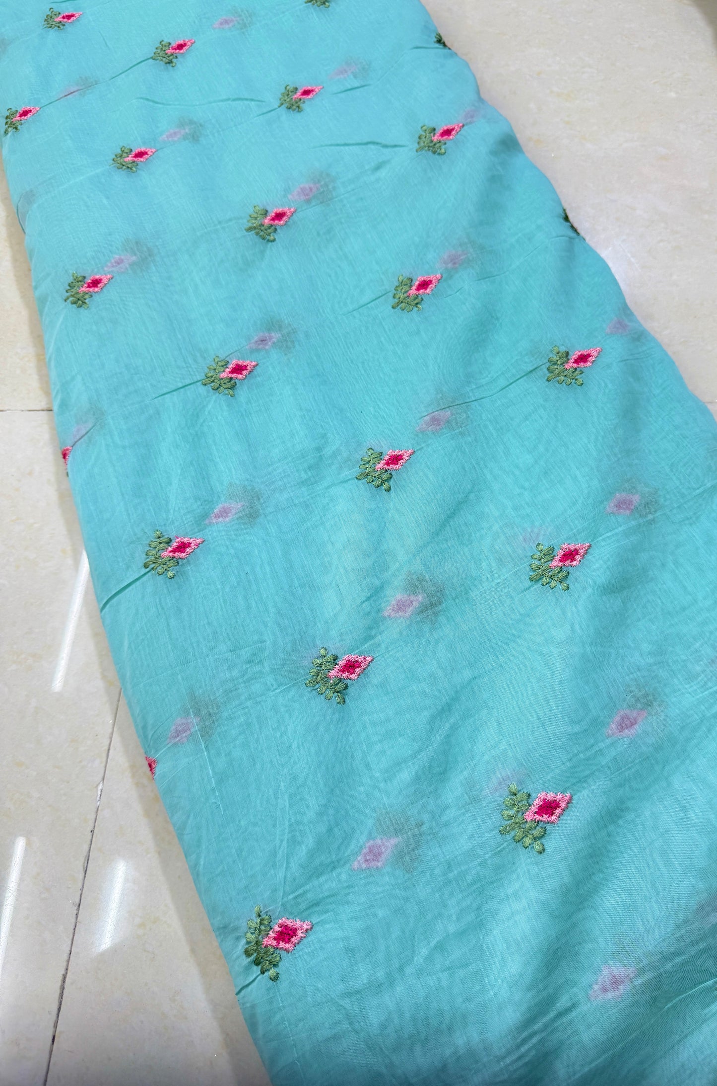 Mall chandari Embroidered Fabric with Yellow Floral Design | Soft Cotton Material for Saree, Blouse, Dress & Kurti Making | Fancy Fabric for Women’s Wear 44 width