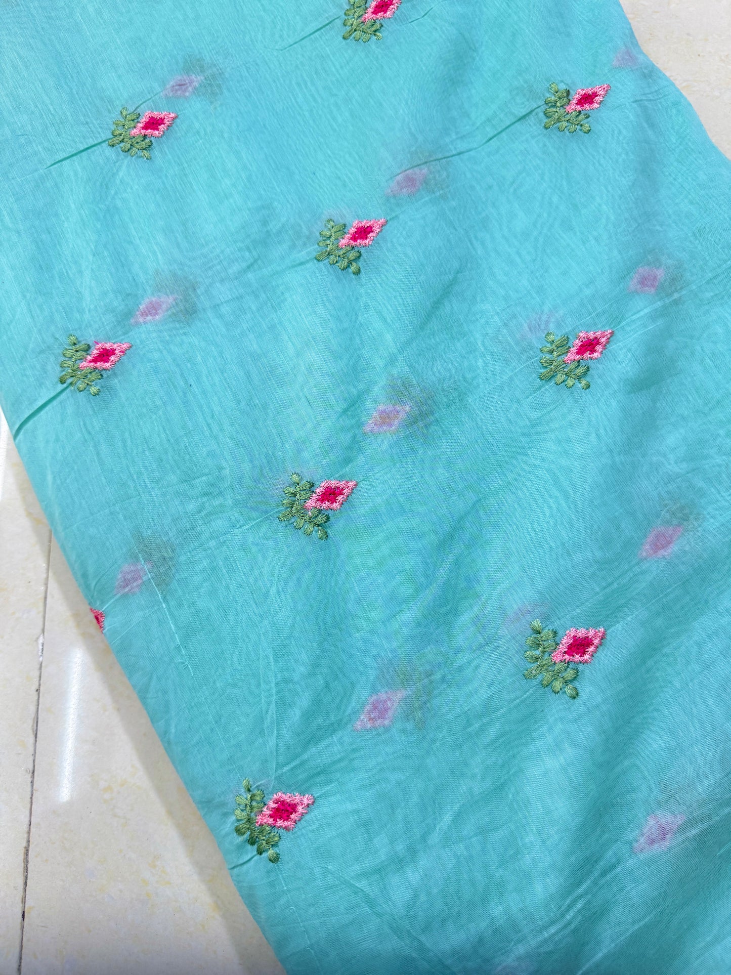 Mall chandari Embroidered Fabric with Yellow Floral Design | Soft Cotton Material for Saree, Blouse, Dress & Kurti Making | Fancy Fabric for Women’s Wear 44 width