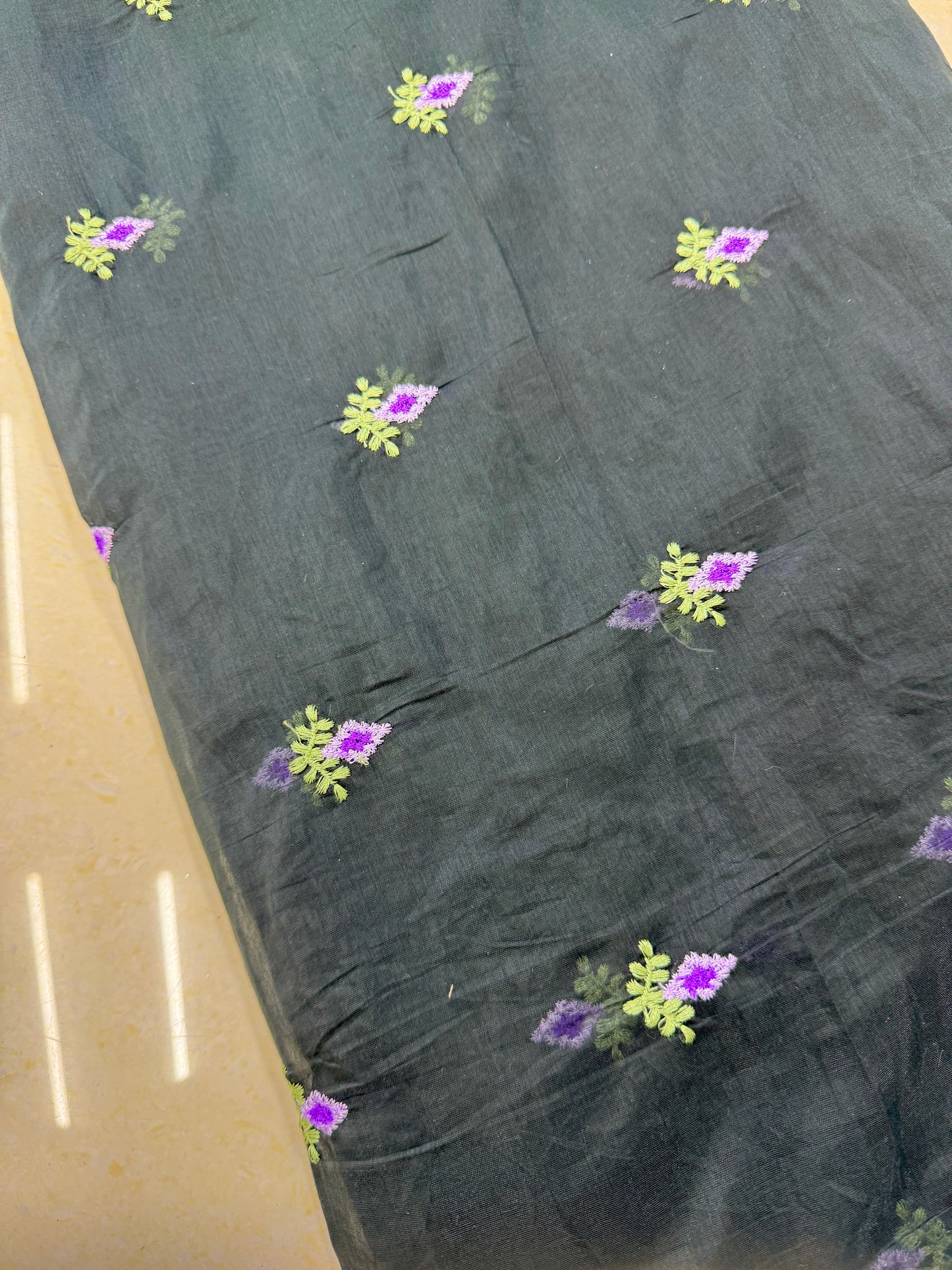 Mall chandari Embroidered Fabric with Yellow Floral Design | Soft Cotton Material for Saree, Blouse, Dress & Kurti Making | Fancy Fabric for Women’s Wear 44 width