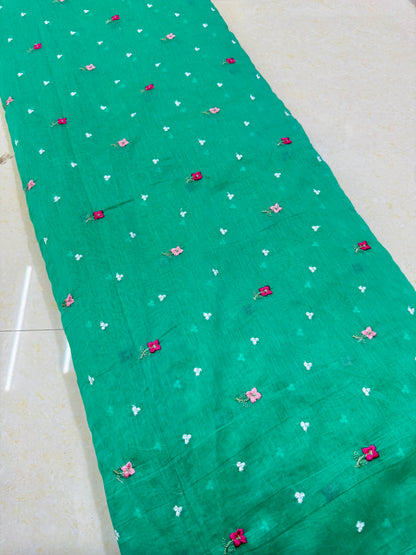 Mall chandari Embroidered Fabric with Yellow Floral Design | Soft Cotton Material for Saree, Blouse, Dress & Kurti Making | Fancy Fabric for Women’s Wear 44 width