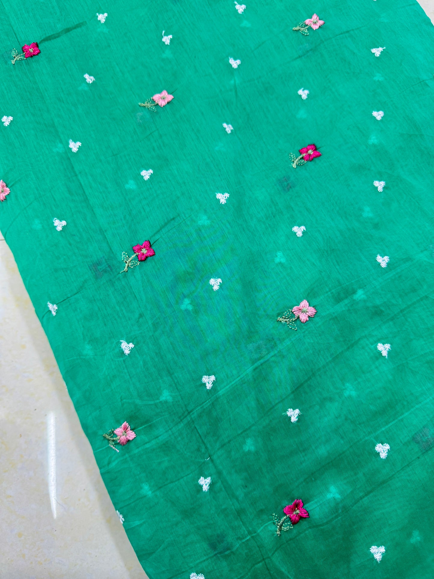 Mall chandari Embroidered Fabric with Yellow Floral Design | Soft Cotton Material for Saree, Blouse, Dress & Kurti Making | Fancy Fabric for Women’s Wear 44 width