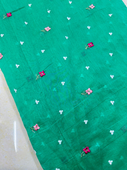 Mall chandari Embroidered Fabric with Yellow Floral Design | Soft Cotton Material for Saree, Blouse, Dress & Kurti Making | Fancy Fabric for Women’s Wear 44 width