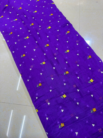 Mall chandari Embroidered Fabric with Yellow Floral Design | Soft Cotton Material for Saree, Blouse, Dress & Kurti Making | Fancy Fabric for Women’s Wear 44 width