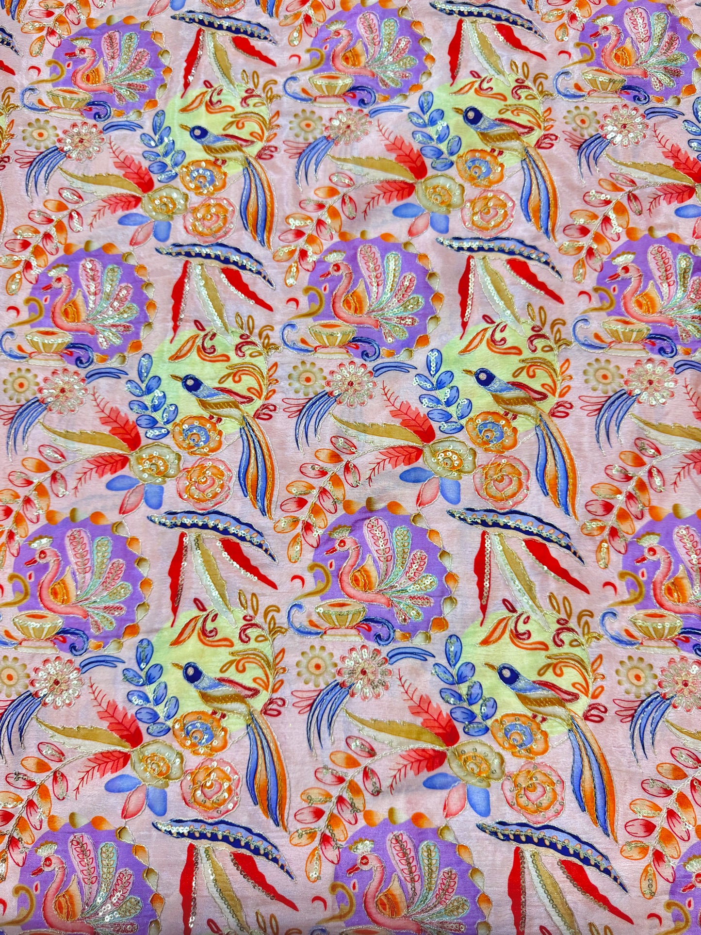 😍Chinon printed 👗🥰 Fabric with Sequins | Designer Embroidery Material for Lehenga, 🥹Saree, Blouse & Kurti | Festive Wear Fabric 44-45 width