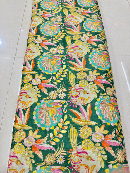 😍Chinon printed 👗🥰 Fabric with Sequins | Designer Embroidery Material for Lehenga, 🥹Saree, Blouse & Kurti | Festive Wear Fabric 44-45 width