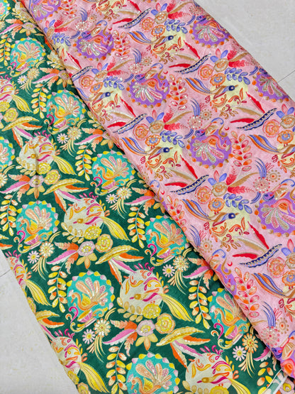 😍Chinon printed 👗🥰 Fabric with Sequins | Designer Embroidery Material for Lehenga, 🥹Saree, Blouse & Kurti | Festive Wear Fabric 44-45 width