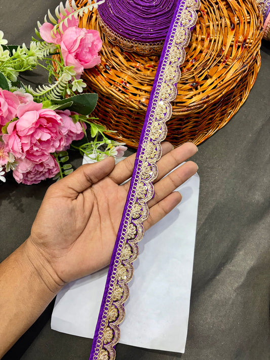 ✨Beautiful 😍Raw silk lace royal zari embroidered lace border 1inch (pack of 9 meter )