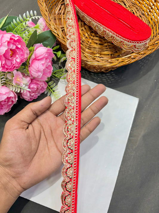 ✨Beautiful 😍Raw silk lace royal zari embroidered lace border 1inch (pack of 9 meter )