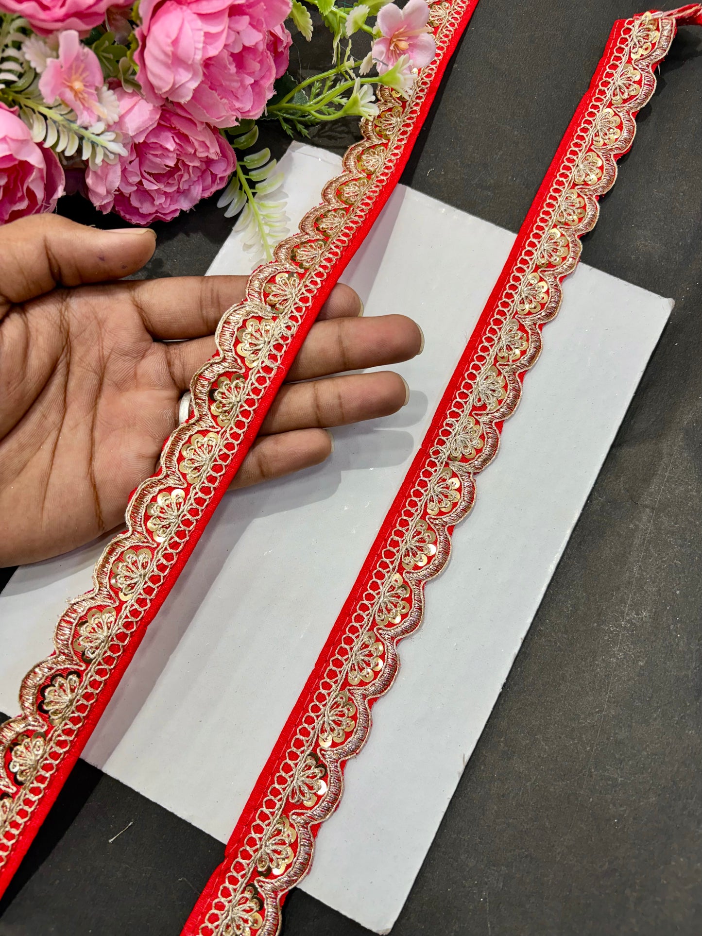 ✨Beautiful 😍Raw silk lace royal zari embroidered lace border 1inch (pack of 9 meter )