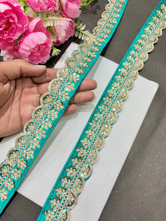 ✨Beautiful 😍Raw silk lace royal zari embroidered lace border 2 inch (pack of 9 meter )