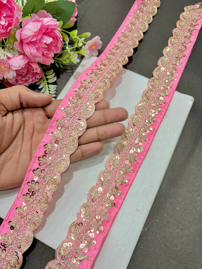 ✨Beautiful 😍Raw silk lace royal zari embroidered lace border 2 inch (pack of 9 meter )