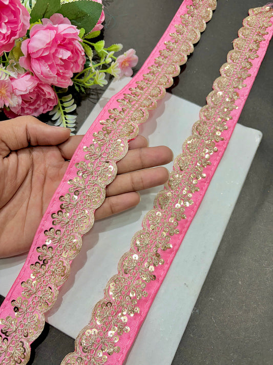 ✨Beautiful 😍Raw silk lace royal zari embroidered lace border 2 inch (pack of 9 meter )