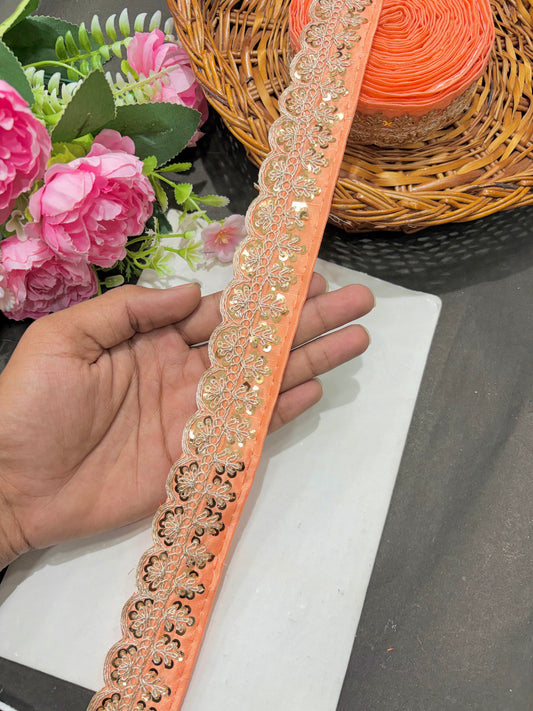 ✨Beautiful 😍Raw silk lace royal zari embroidered lace border 2 inch (pack of 9 meter )