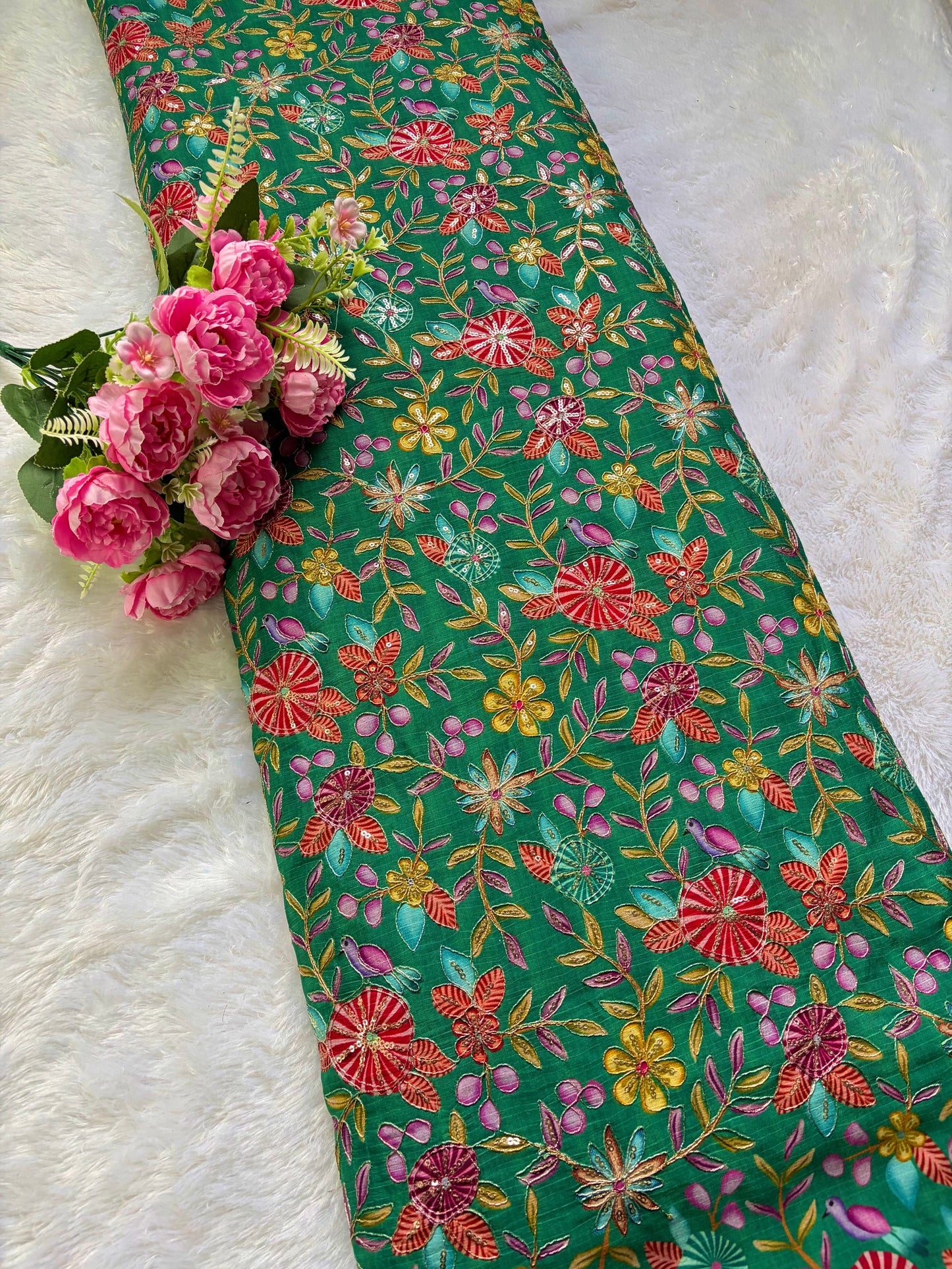 🥰 Pure Chinon Fabrics Multi Flower Print with Zari Work (44 width)