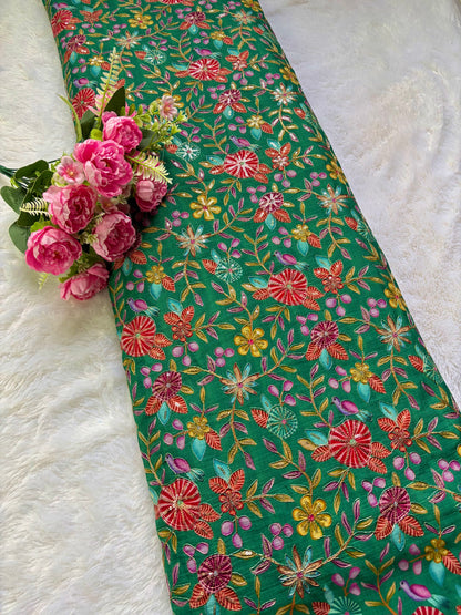 🥰 Pure Chinon Fabrics Multi Flower Print with Zari Work (44 width)