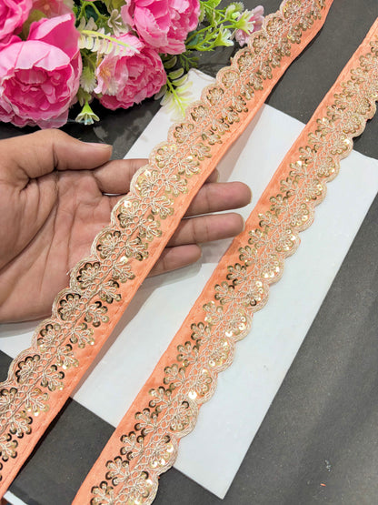 ✨Beautiful 😍Raw silk lace royal zari embroidered lace border 2 inch (pack of 9 meter )