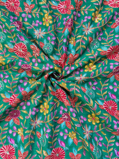 🥰 Pure Chinon Fabrics Multi Flower Print with Zari Work (44 width)