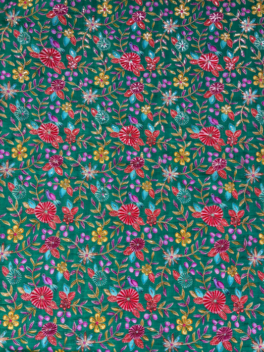 🥰 Pure Chinon Fabrics Multi Flower Print with Zari Work (44 width)