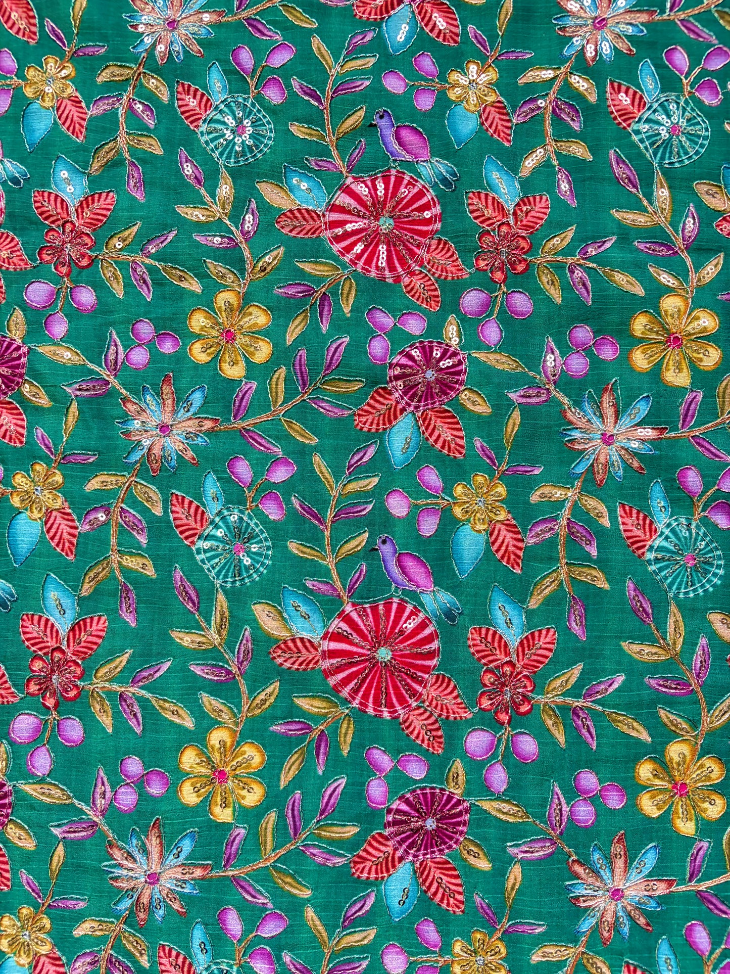 🥰 Pure Chinon Fabrics Multi Flower Print with Zari Work (44 width)