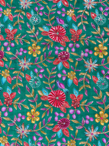 🥰 Pure Chinon Fabrics Multi Flower Print with Zari Work (44 width)