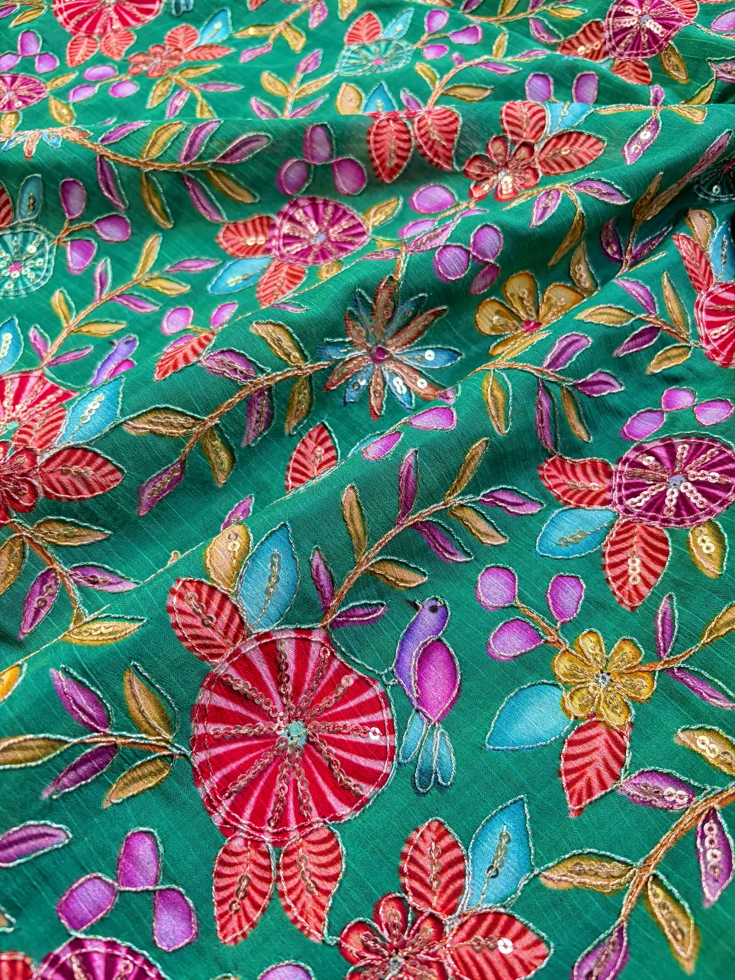 🥰 Pure Chinon Fabrics Multi Flower Print with Zari Work (44 width)
