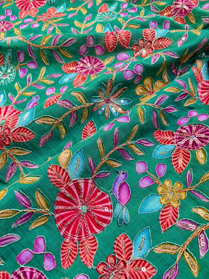 🥰 Pure Chinon Fabrics Multi Flower Print with Zari Work (44 width)