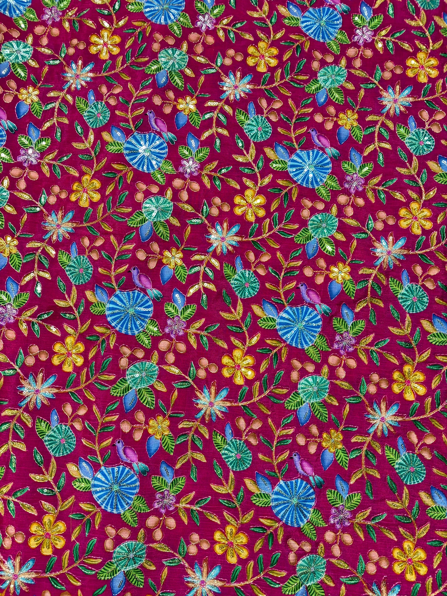 🥰 Pure Chinon Fabrics Multi Flower Print with Zari Work (44 width)