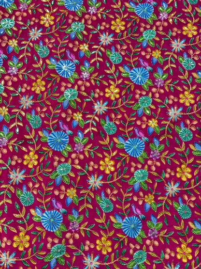 🥰 Pure Chinon Fabrics Multi Flower Print with Zari Work (44 width)