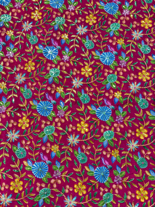 🥰 Pure Chinon Fabrics Multi Flower Print with Zari Work (44 width)