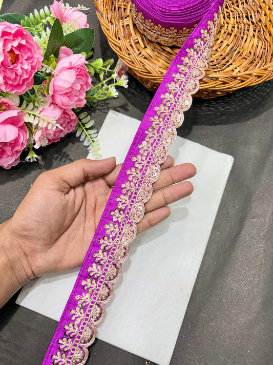 ✨Beautiful 😍Raw silk lace royal zari embroidered lace border 2 inch (pack of 9 meter )