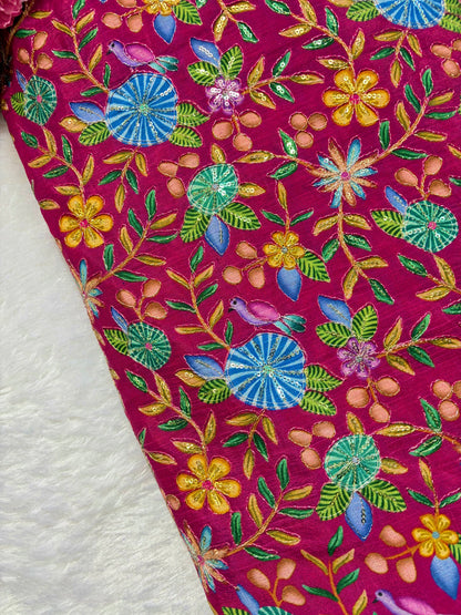 🥰 Pure Chinon Fabrics Multi Flower Print with Zari Work (44 width)