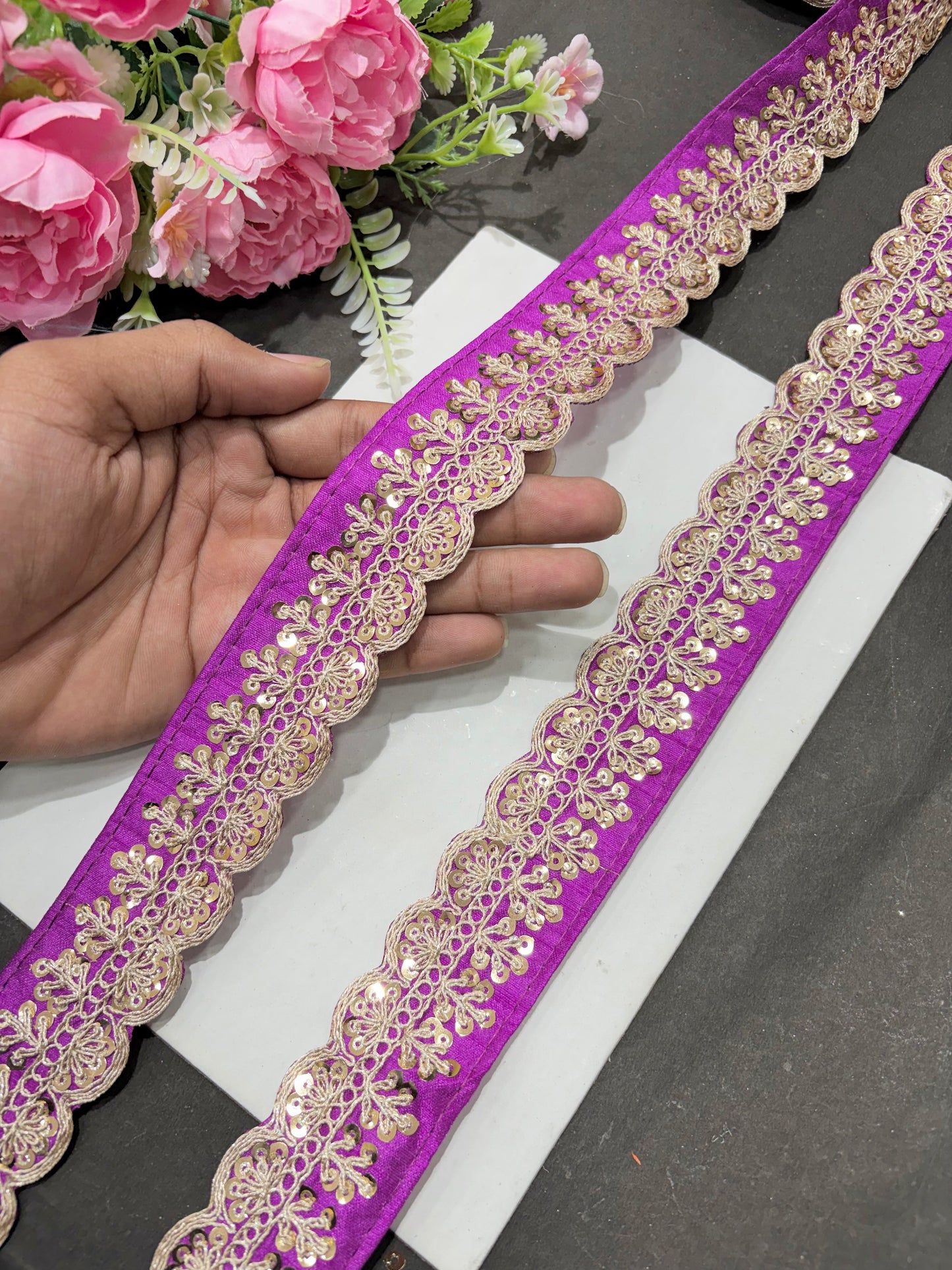 ✨Beautiful 😍Raw silk lace royal zari embroidered lace border 2 inch (pack of 9 meter )