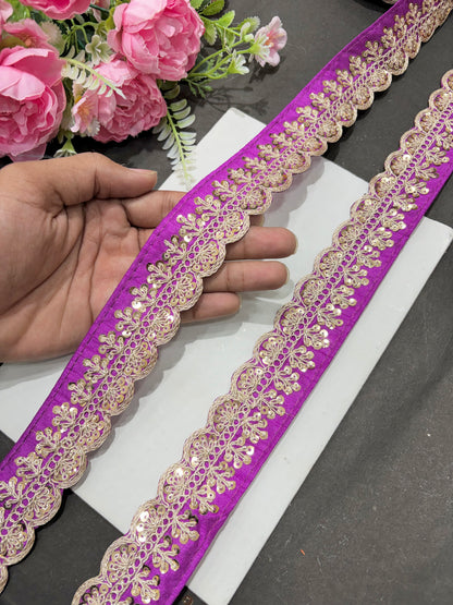 ✨Beautiful 😍Raw silk lace royal zari embroidered lace border 2 inch (pack of 9 meter )