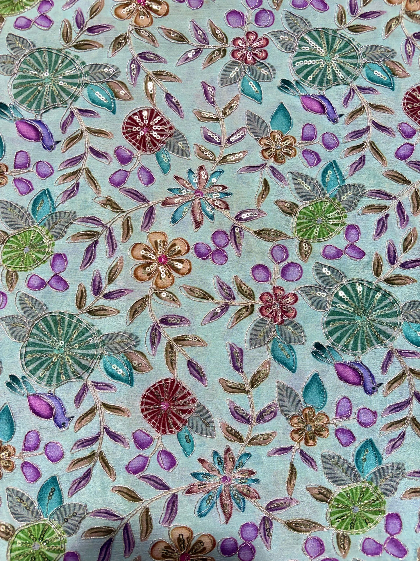 🥰 Pure Chinon Fabrics Multi Flower Print with Zari Work (44 width)