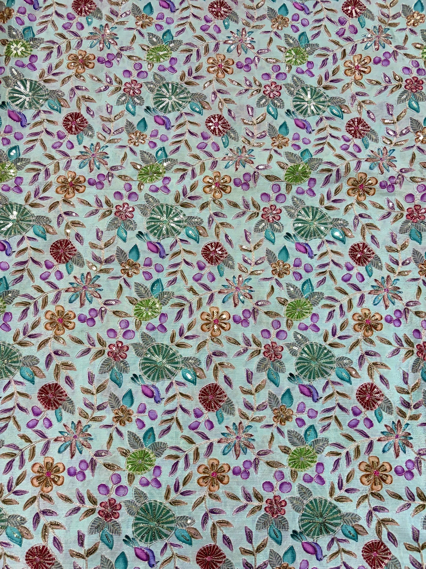 🥰 Pure Chinon Fabrics Multi Flower Print with Zari Work (44 width)
