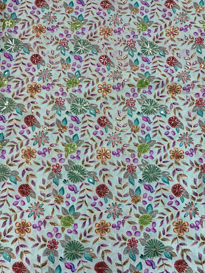 🥰 Pure Chinon Fabrics Multi Flower Print with Zari Work (44 width)