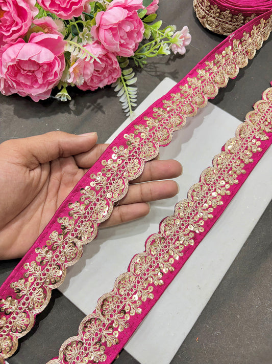 ✨Beautiful 😍Raw silk lace royal zari embroidered lace border 2 inch (pack of 9 meter )