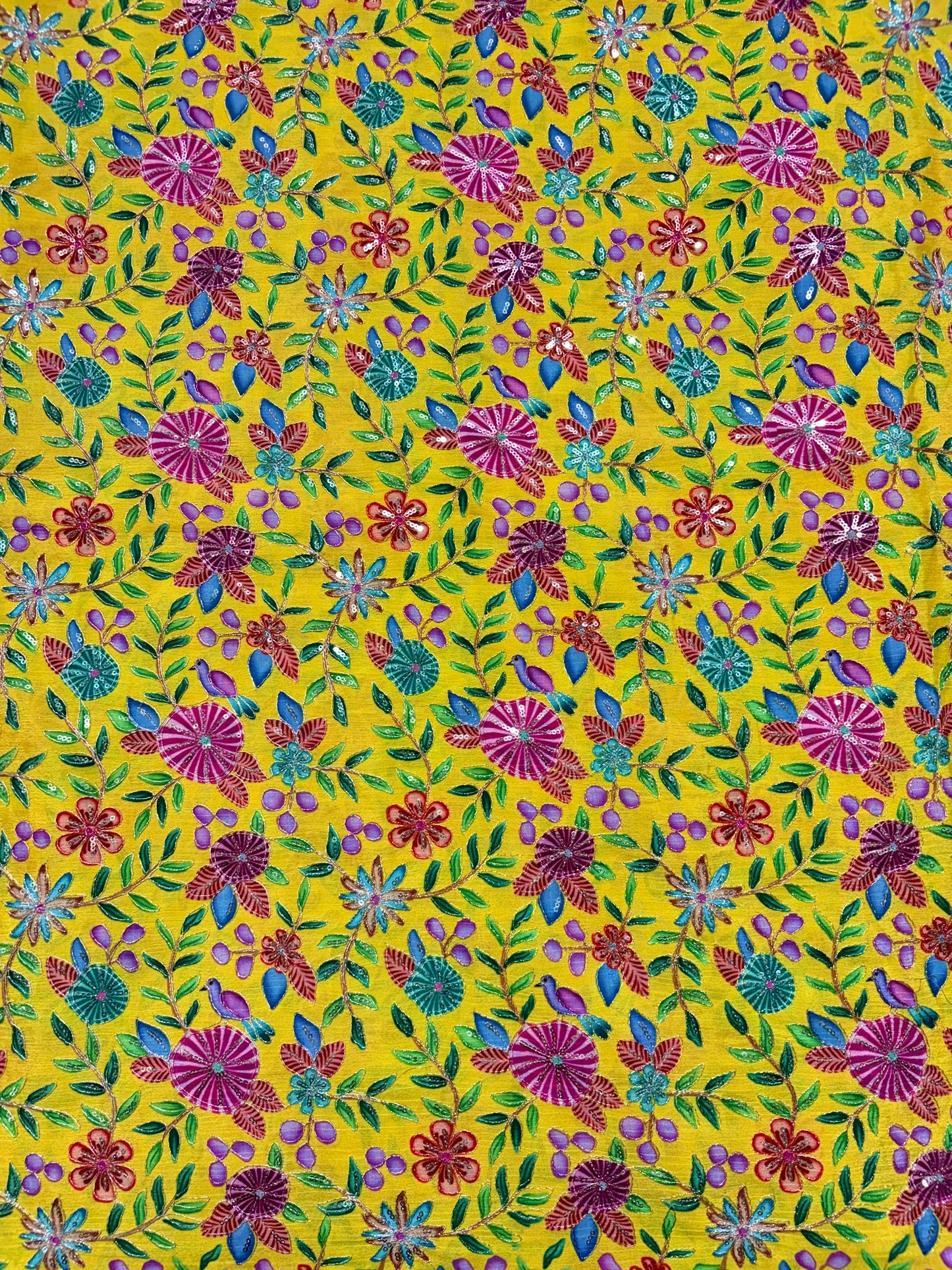 🥰 Pure Chinon Fabrics Multi Flower Print with Zari Work (44 width)