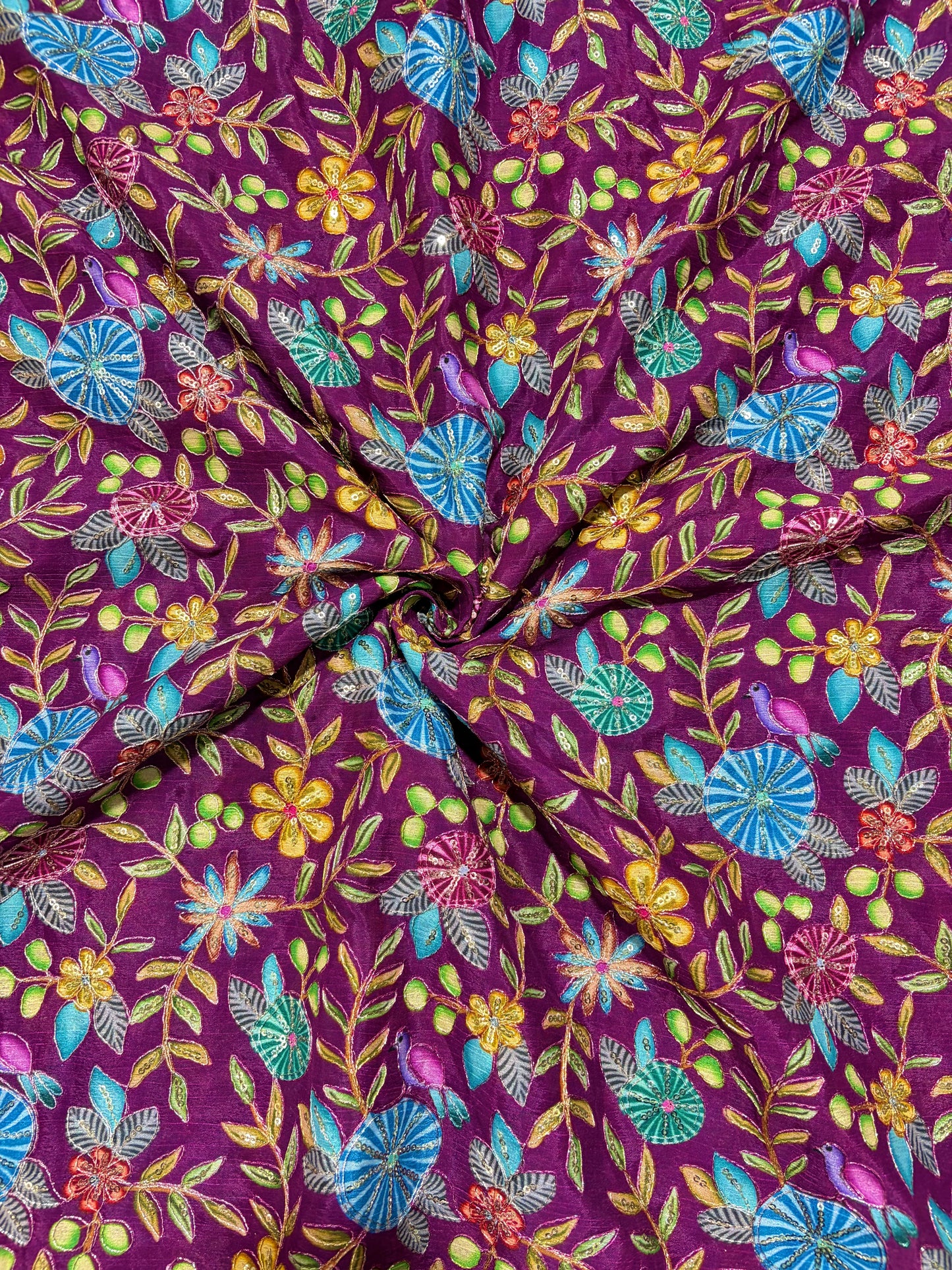 🥰 Pure Chinon Fabrics Multi Flower Print with Zari Work (44 width)