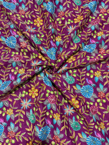 🥰 Pure Chinon Fabrics Multi Flower Print with Zari Work (44 width)