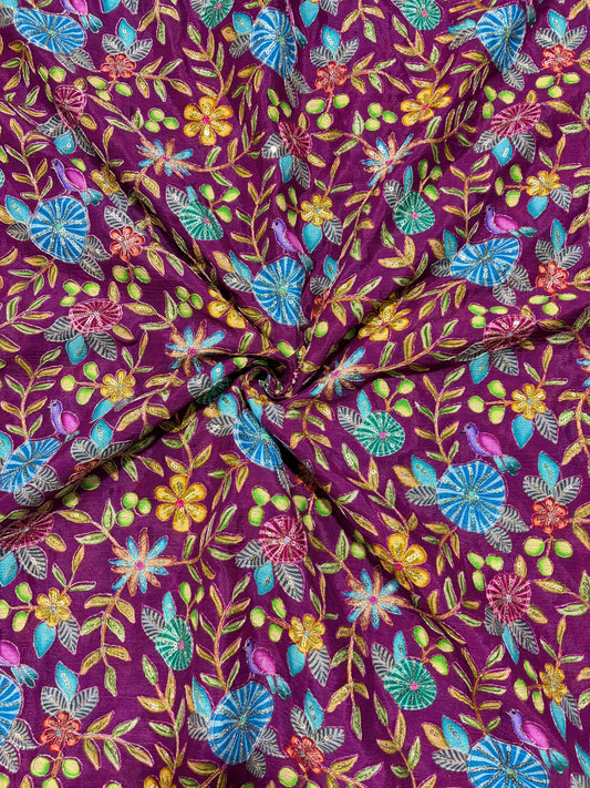 🥰 Pure Chinon Fabrics Multi Flower Print with Zari Work (44 width)