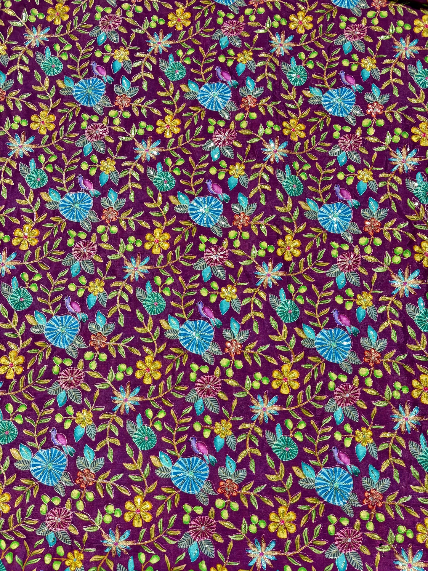 🥰 Pure Chinon Fabrics Multi Flower Print with Zari Work (44 width)
