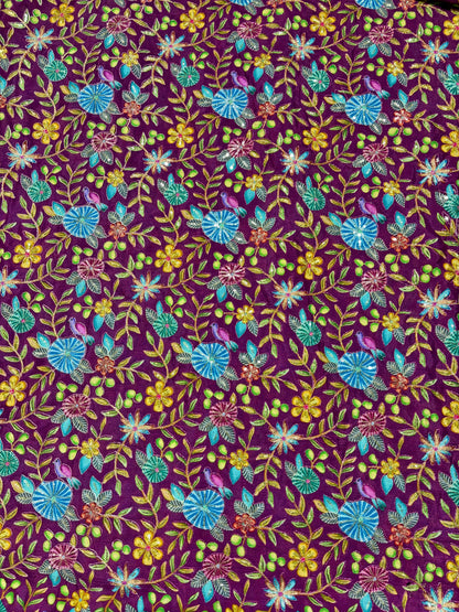 🥰 Pure Chinon Fabrics Multi Flower Print with Zari Work (44 width)
