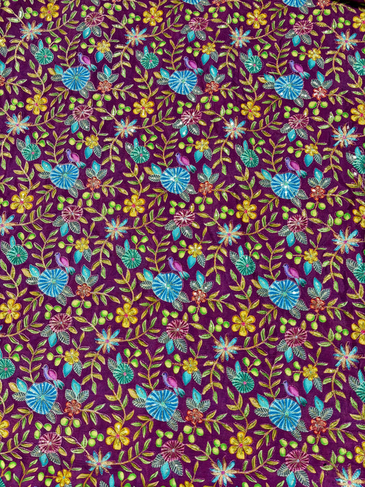 🥰 Pure Chinon Fabrics Multi Flower Print with Zari Work (44 width)