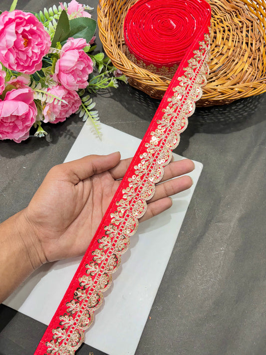 ✨Beautiful 😍Raw silk lace royal zari embroidered lace border 2 inch (pack of 9 meter )