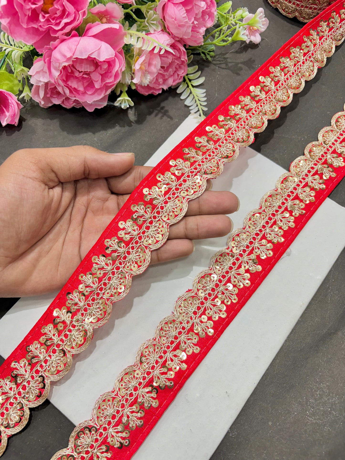 ✨Beautiful 😍Raw silk lace royal zari embroidered lace border 2 inch (pack of 9 meter )