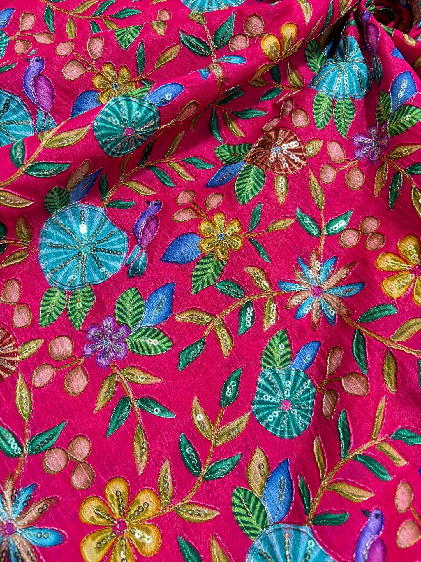 🥰 Pure Chinon Fabrics Multi Flower Print with Zari Work (44 width)